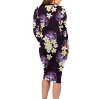 Purple Tropical Hawaii Family Matching Long Sleeve Bodycon Dress and Hawaiian Shirt Seamless Monstera Plumeria Hawaiian Pattern - Polynesian Pride