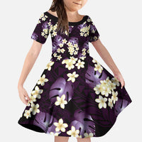 Purple Tropical Hawaii Family Matching Short Sleeve Bodycon Dress and Hawaiian Shirt Seamless Monstera Plumeria Hawaiian Pattern - Polynesian Pride