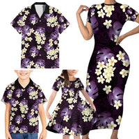 Purple Tropical Hawaii Family Matching Short Sleeve Bodycon Dress and Hawaiian Shirt Seamless Monstera Plumeria Hawaiian Pattern - Polynesian Pride
