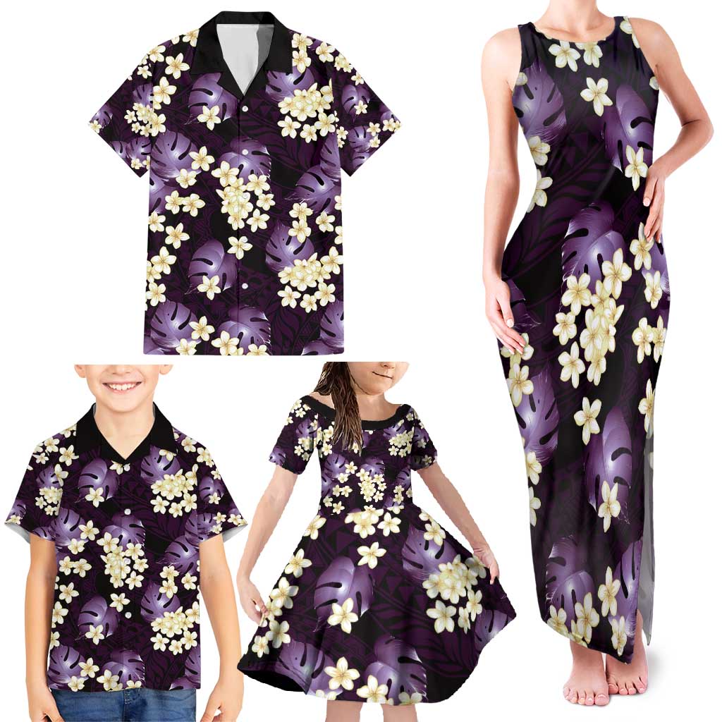 Purple Tropical Hawaii Family Matching Tank Maxi Dress and Hawaiian Shirt Seamless Monstera Plumeria Hawaiian Pattern - Polynesian Pride