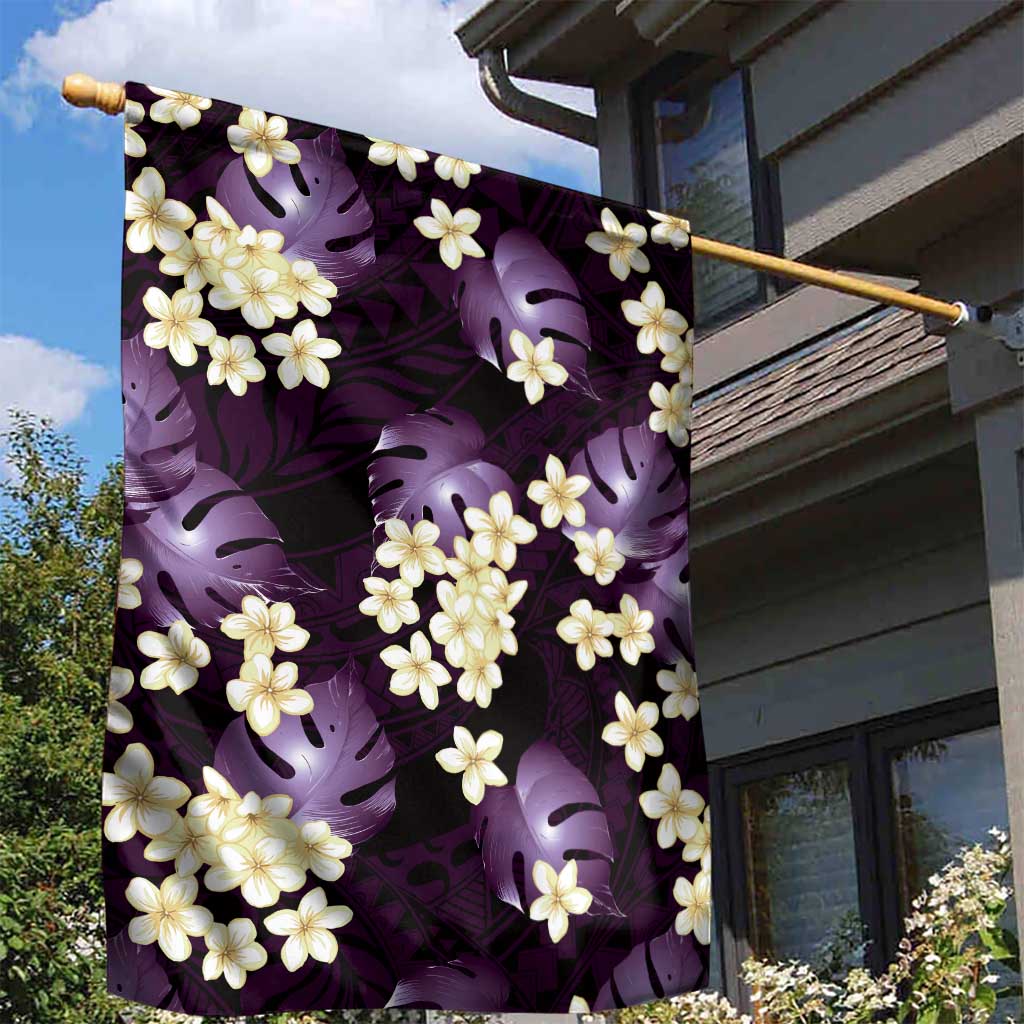 Purple Tropical Hawaii Garden Flag Seamless Monstera Plumeria Hawaiian Pattern - Polynesian Pride