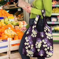 Purple Tropical Hawaii Grocery Bag Seamless Monstera Plumeria Hawaiian Pattern - Polynesian Pride