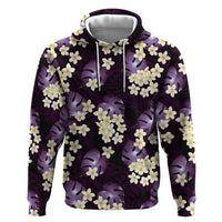 Purple Tropical Hawaii Hoodie Seamless Monstera Plumeria Hawaiian Pattern - Polynesian Pride