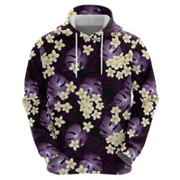 Purple Tropical Hawaii Hoodie Seamless Monstera Plumeria Hawaiian Pattern - Polynesian Pride