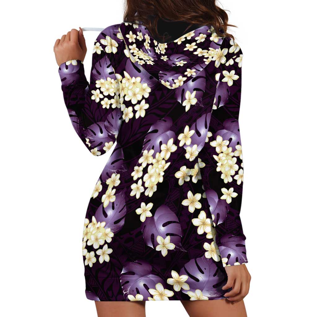 Purple Tropical Hawaii Hoodie Dress Seamless Monstera Plumeria Hawaiian Pattern - Polynesian Pride
