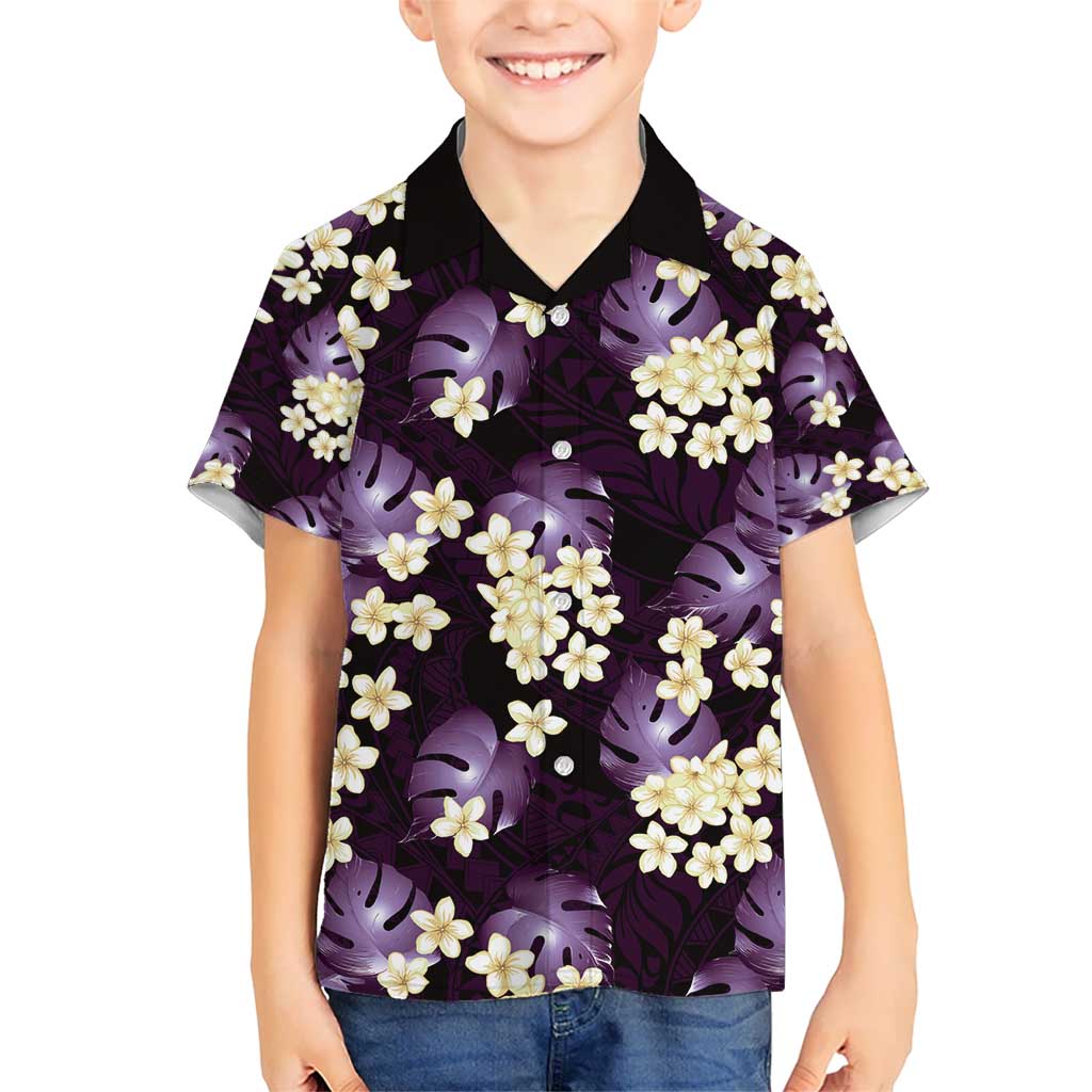 Purple Tropical Hawaii Kid Hawaiian Shirt Seamless Monstera Plumeria Hawaiian Pattern - Polynesian Pride