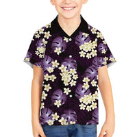 Purple Tropical Hawaii Kid Hawaiian Shirt Seamless Monstera Plumeria Hawaiian Pattern - Polynesian Pride