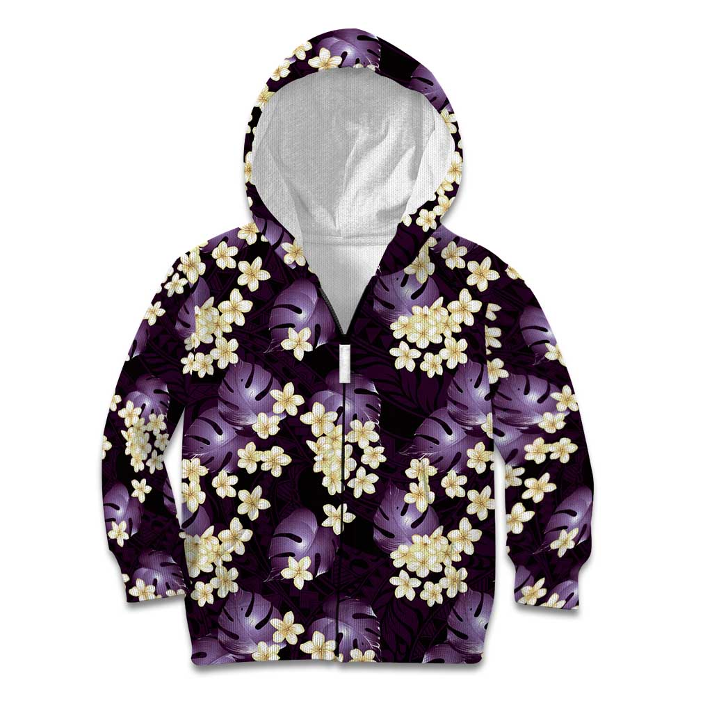 Purple Tropical Hawaii Kid Hoodie Seamless Monstera Plumeria Hawaiian Pattern - Polynesian Pride