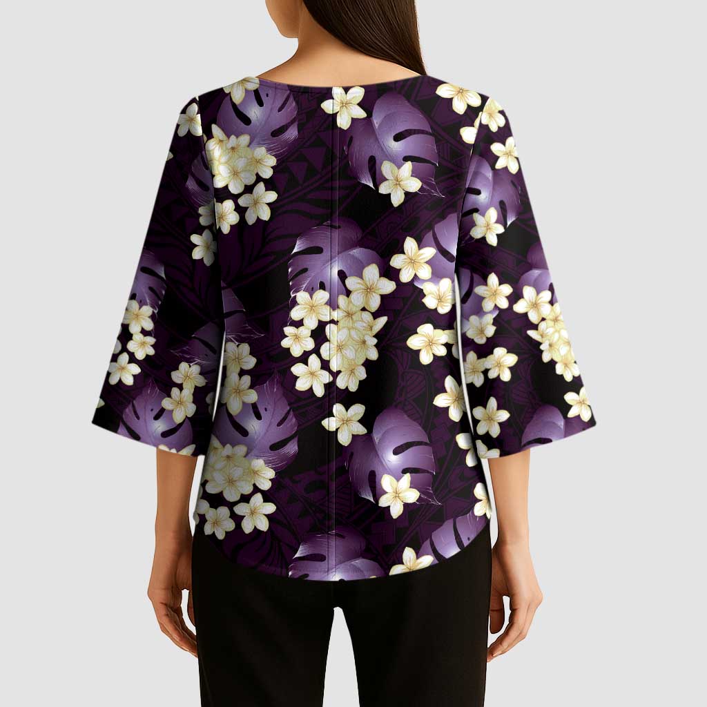 Purple Tropical Hawaii Kimono Sleeve Blouse Seamless Monstera Plumeria Hawaiian Pattern - Polynesian Pride
