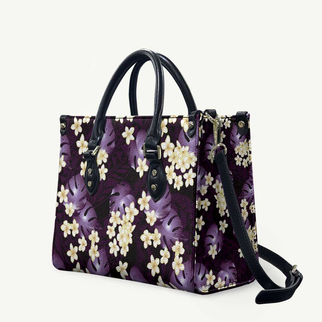 Purple Tropical Hawaii Leather Bag Seamless Monstera Plumeria Hawaiian Pattern - Polynesian Pride