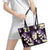 Purple Tropical Hawaii Leather Tote Bag Seamless Monstera Plumeria Hawaiian Pattern - Polynesian Pride