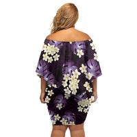 Purple Tropical Hawaii Off Shoulder Short Dress Seamless Monstera Plumeria Hawaiian Pattern - Polynesian Pride