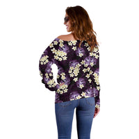 Purple Tropical Hawaii Off Shoulder Sweater Seamless Monstera Plumeria Hawaiian Pattern - Polynesian Pride