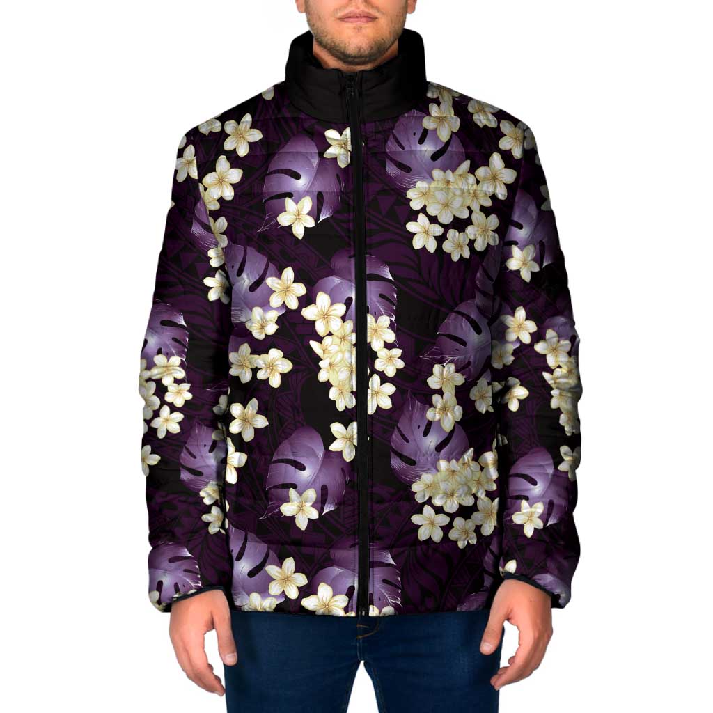 Purple Tropical Hawaii Padded Jacket Seamless Monstera Plumeria Hawaiian Pattern - Polynesian Pride