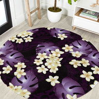 Purple Tropical Hawaii Round Carpet Seamless Monstera Plumeria Hawaiian Pattern - Polynesian Pride