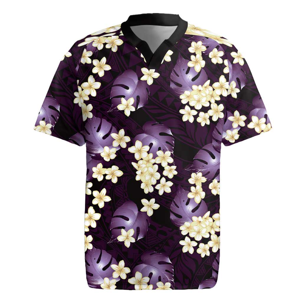 Purple Tropical Hawaii Rugby Jersey Seamless Monstera Plumeria Hawaiian Pattern - Polynesian Pride