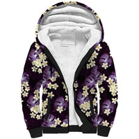 Purple Tropical Hawaii Sherpa Hoodie Seamless Monstera Plumeria Hawaiian Pattern - Polynesian Pride