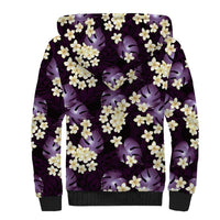 Purple Tropical Hawaii Sherpa Hoodie Seamless Monstera Plumeria Hawaiian Pattern - Polynesian Pride