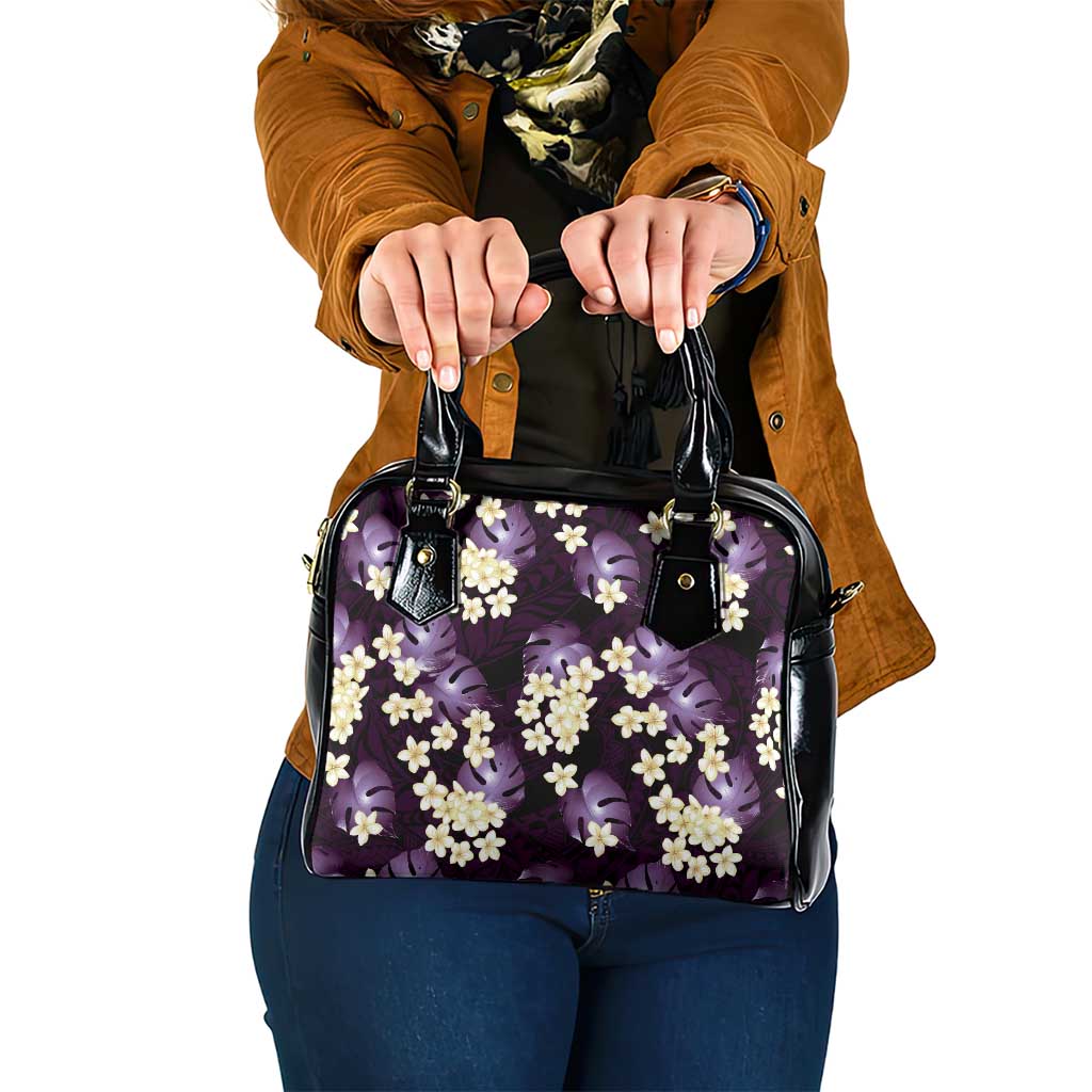 Purple Tropical Hawaii Shoulder Handbag Seamless Monstera Plumeria Hawaiian Pattern - Polynesian Pride