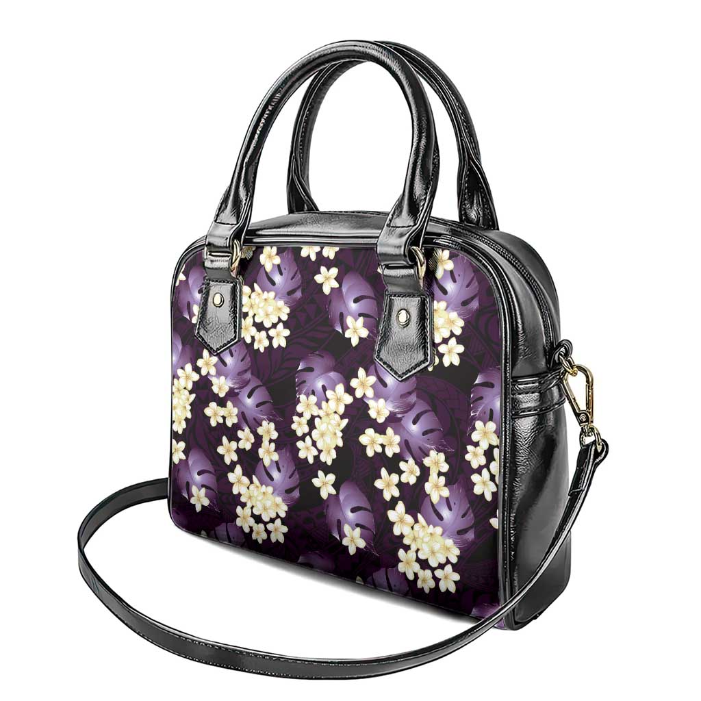 Purple Tropical Hawaii Shoulder Handbag Seamless Monstera Plumeria Hawaiian Pattern - Polynesian Pride