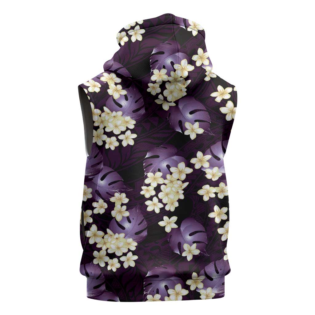 Purple Tropical Hawaii Sleeveless Hoodie Seamless Monstera Plumeria Hawaiian Pattern - Polynesian Pride
