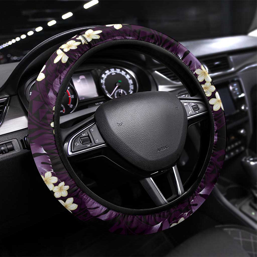 Purple Tropical Hawaii Steering Wheel Cover Seamless Monstera Plumeria Hawaiian Pattern - Polynesian Pride