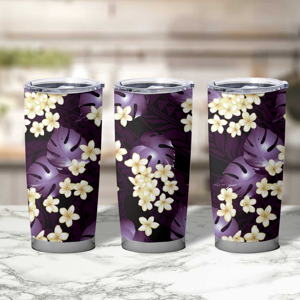 Purple Tropical Hawaii Tumbler Cup Seamless Monstera Plumeria Hawaiian Pattern - Polynesian Pride
