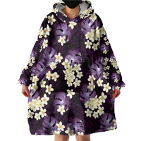 Purple Tropical Hawaii Wearable Blanket Hoodie Seamless Monstera Plumeria Hawaiian Pattern - Polynesian Pride