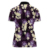 Purple Tropical Hawaii Women Polo Shirt Seamless Monstera Plumeria Hawaiian Pattern - Polynesian Pride