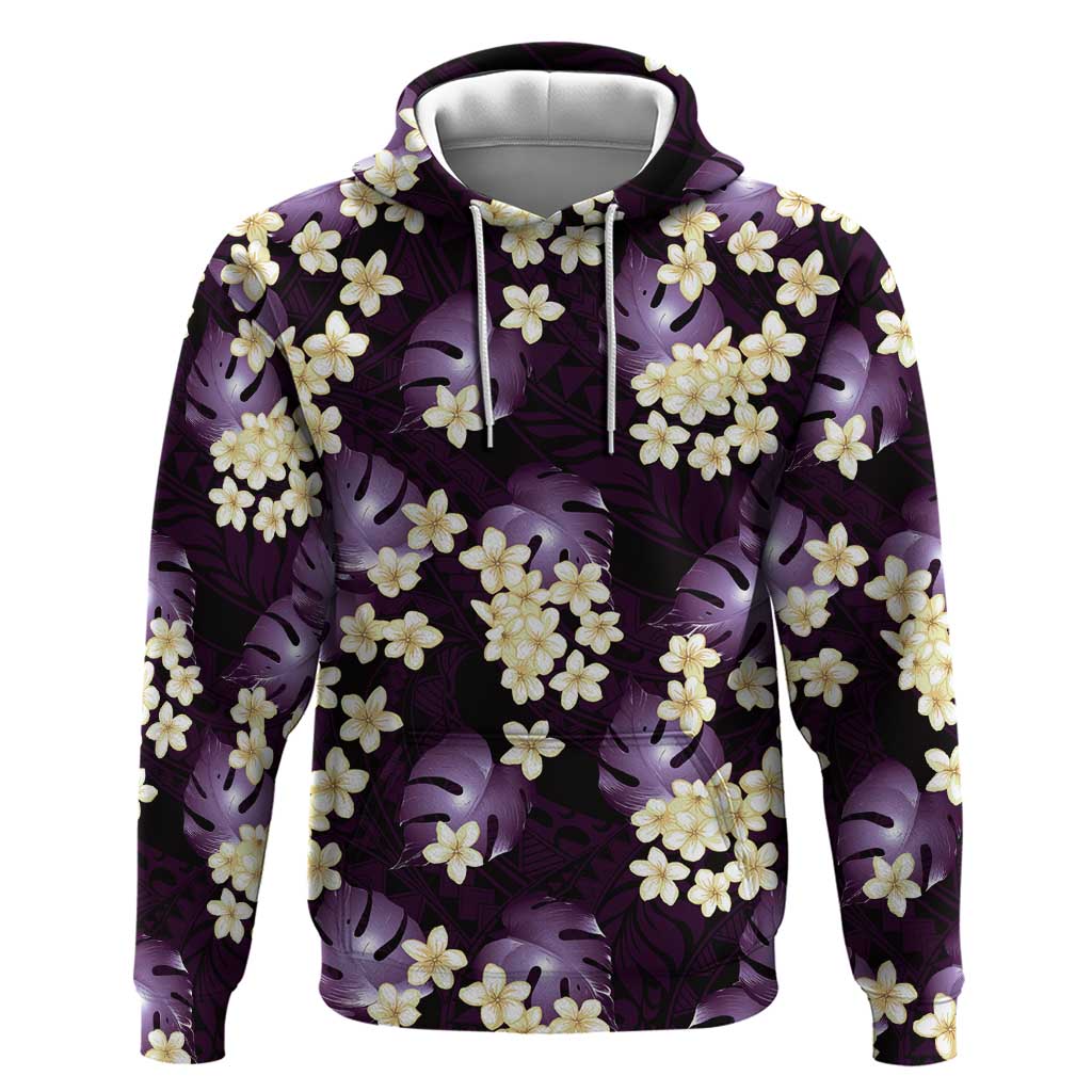 Purple Tropical Hawaii Zip Hoodie Seamless Monstera Plumeria Hawaiian Pattern - Polynesian Pride