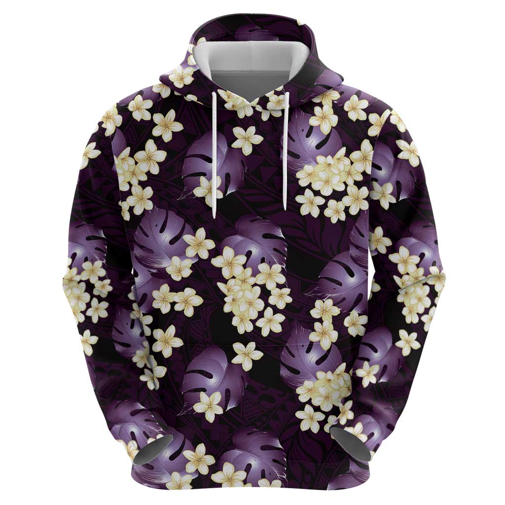 Purple Tropical Hawaii Zip Hoodie Seamless Monstera Plumeria Hawaiian Pattern - Polynesian Pride