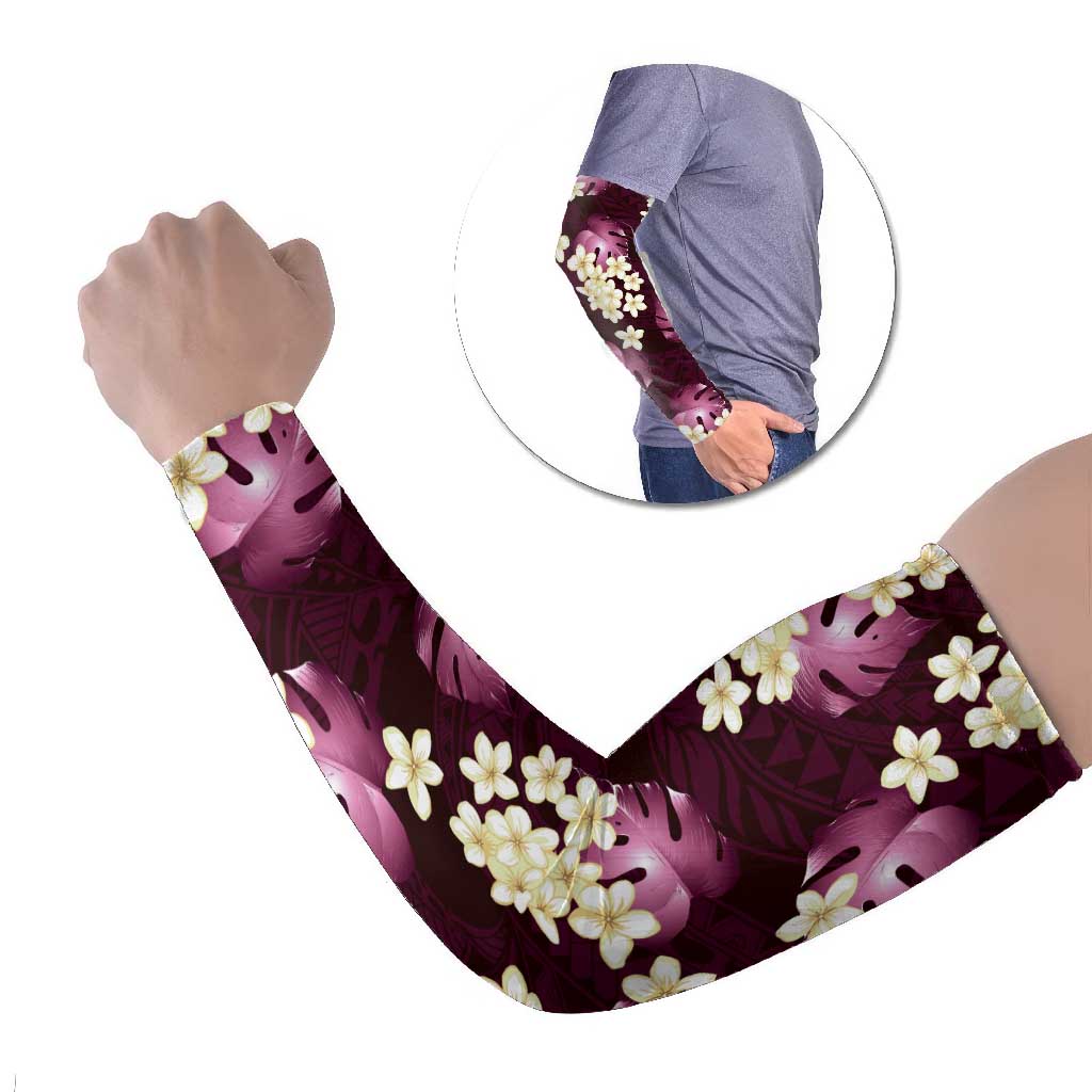 Pink Tropical Hawaii Arm Sleeves Seamless Monstera Plumeria Hawaiian Pattern - Polynesian Pride
