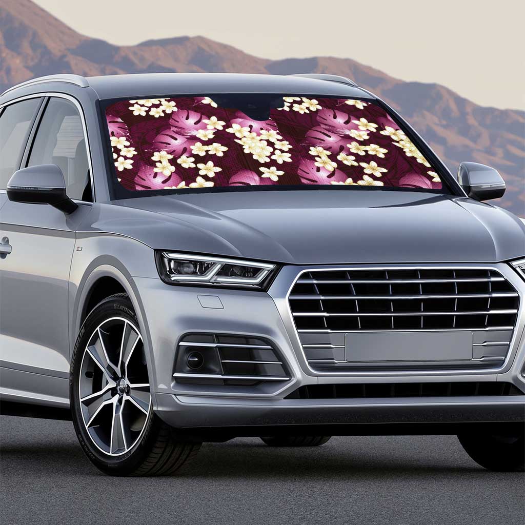 Pink Tropical Hawaii Auto Sun Shade Seamless Monstera Plumeria Hawaiian Pattern - Polynesian Pride