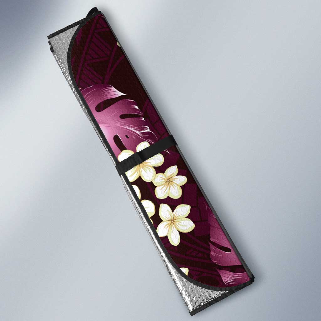 Pink Tropical Hawaii Auto Sun Shade Seamless Monstera Plumeria Hawaiian Pattern - Polynesian Pride