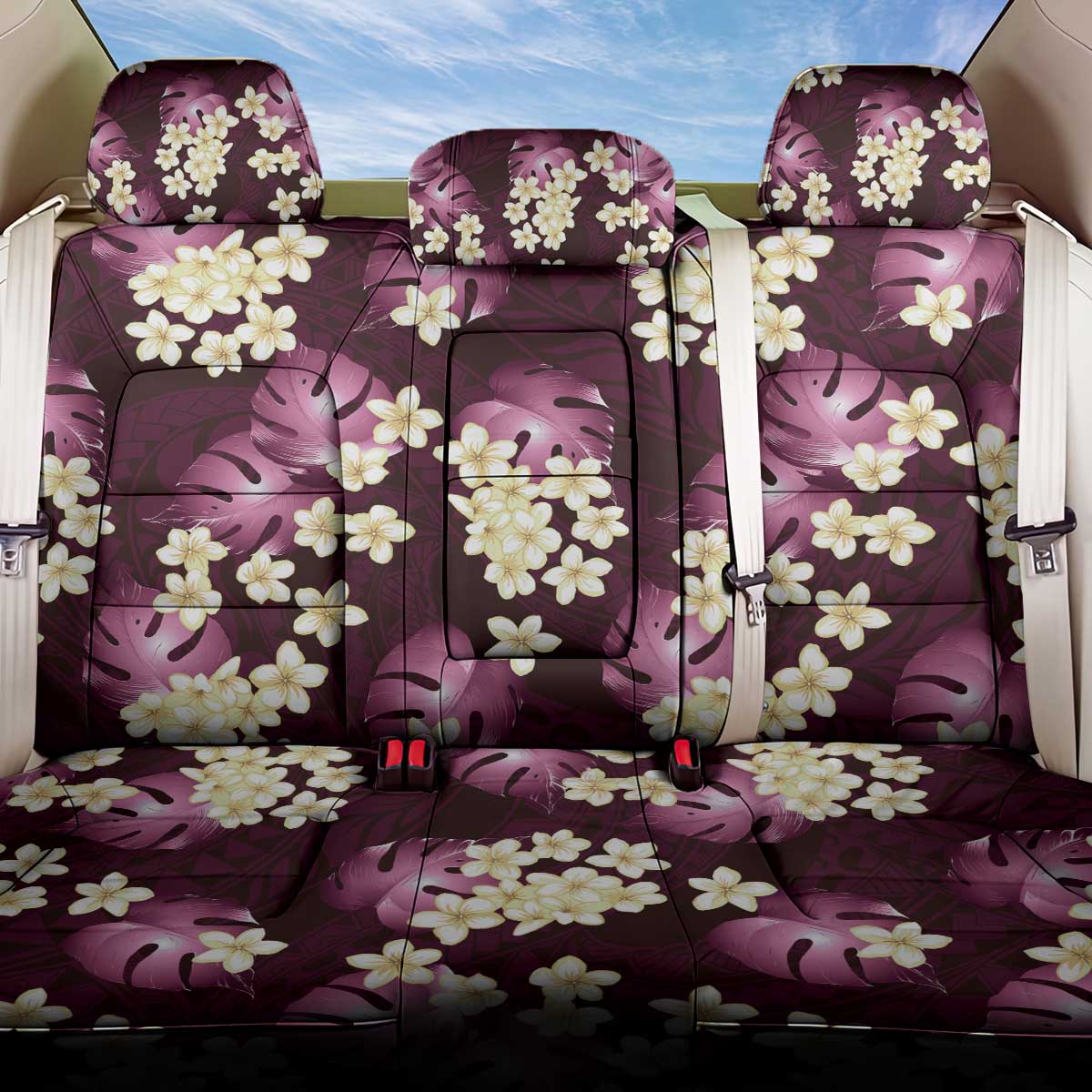 Pink Tropical Hawaii Back Car Seat Cover Seamless Monstera Plumeria Hawaiian Pattern - Polynesian Pride