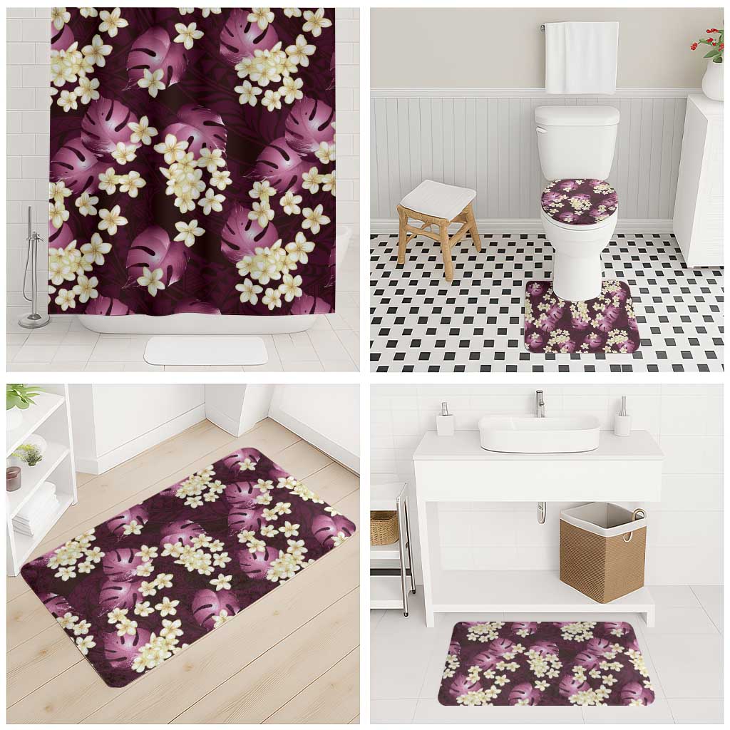 Pink Tropical Hawaii Bathroom Set Seamless Monstera Plumeria Hawaiian Pattern - Polynesian Pride