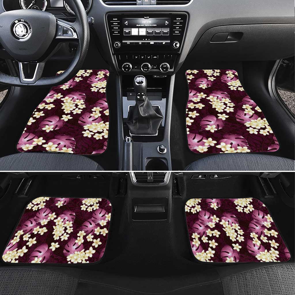 Pink Tropical Hawaii Car Mats Seamless Monstera Plumeria Hawaiian Pattern - Polynesian Pride