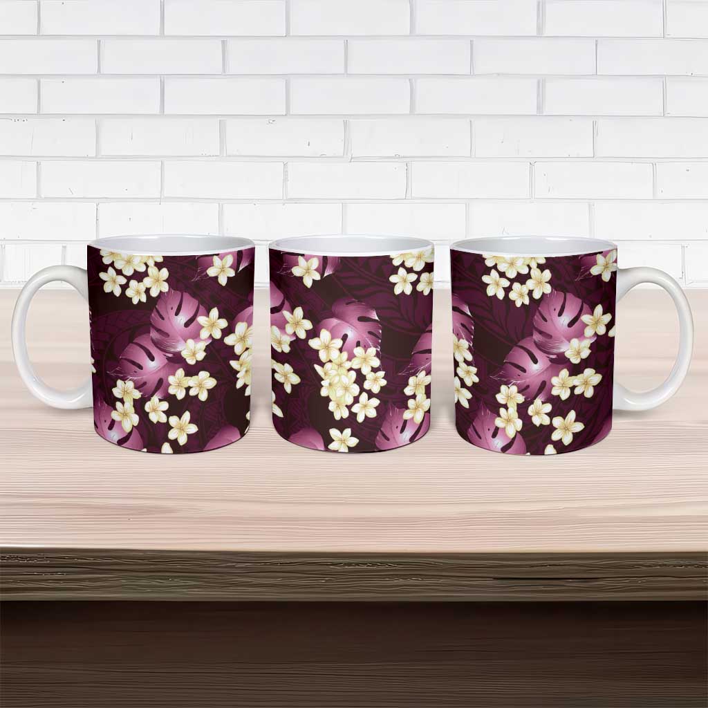 Pink Tropical Hawaii Ceramic Mug Seamless Monstera Plumeria Hawaiian Pattern - Polynesian Pride