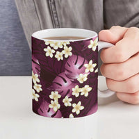 Pink Tropical Hawaii Ceramic Mug Seamless Monstera Plumeria Hawaiian Pattern - Polynesian Pride