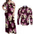 Pink Tropical Hawaii Couples Matching Off Shoulder Maxi Dress and Long Sleeve Button Shirt Seamless Monstera Plumeria Hawaiian Pattern - Polynesian Pride