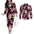 Pink Tropical Hawaii Couples Matching Off The Shoulder Long Sleeve Dress and Long Sleeve Button Shirt Seamless Monstera Plumeria Hawaiian Pattern - Polynesian Pride