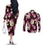 Pink Tropical Hawaii Couples Matching Off The Shoulder Long Sleeve Dress and Long Sleeve Button Shirt Seamless Monstera Plumeria Hawaiian Pattern - Polynesian Pride