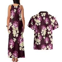 Pink Tropical Hawaii Couples Matching Tank Maxi Dress and Hawaiian Shirt Seamless Monstera Plumeria Hawaiian Pattern - Polynesian Pride