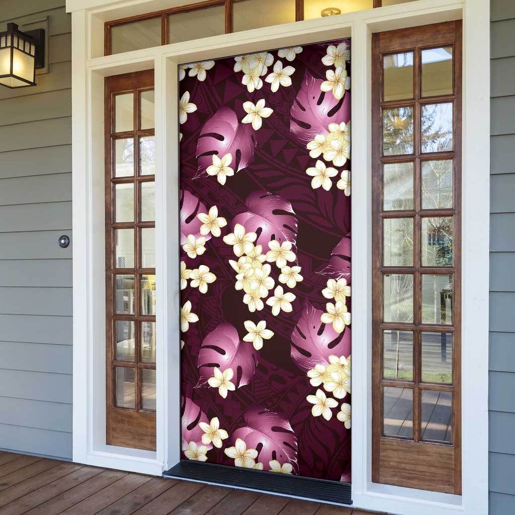 Pink Tropical Hawaii Door Cover Seamless Monstera Plumeria Hawaiian Pattern - Polynesian Pride