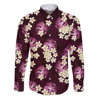 Pink Tropical Hawaii Family Matching Long Sleeve Bodycon Dress and Hawaiian Shirt Seamless Monstera Plumeria Hawaiian Pattern - Polynesian Pride