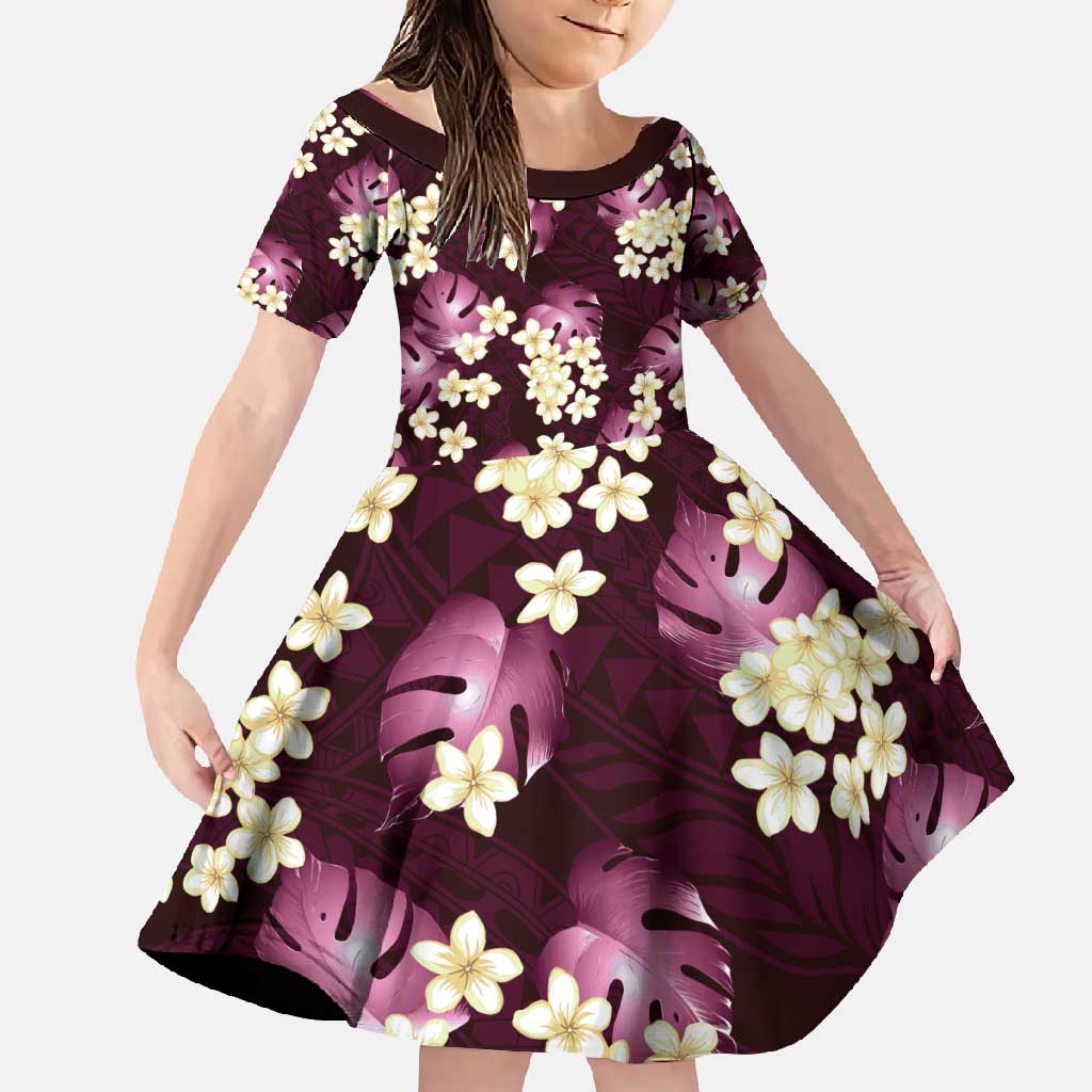 Pink Tropical Hawaii Family Matching Off Shoulder Maxi Dress and Hawaiian Shirt Seamless Monstera Plumeria Hawaiian Pattern - Polynesian Pride