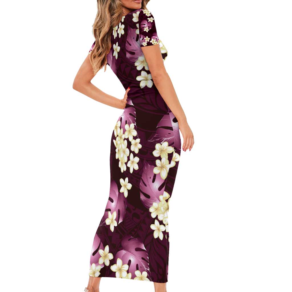 Pink Tropical Hawaii Family Matching Short Sleeve Bodycon Dress and Hawaiian Shirt Seamless Monstera Plumeria Hawaiian Pattern - Polynesian Pride