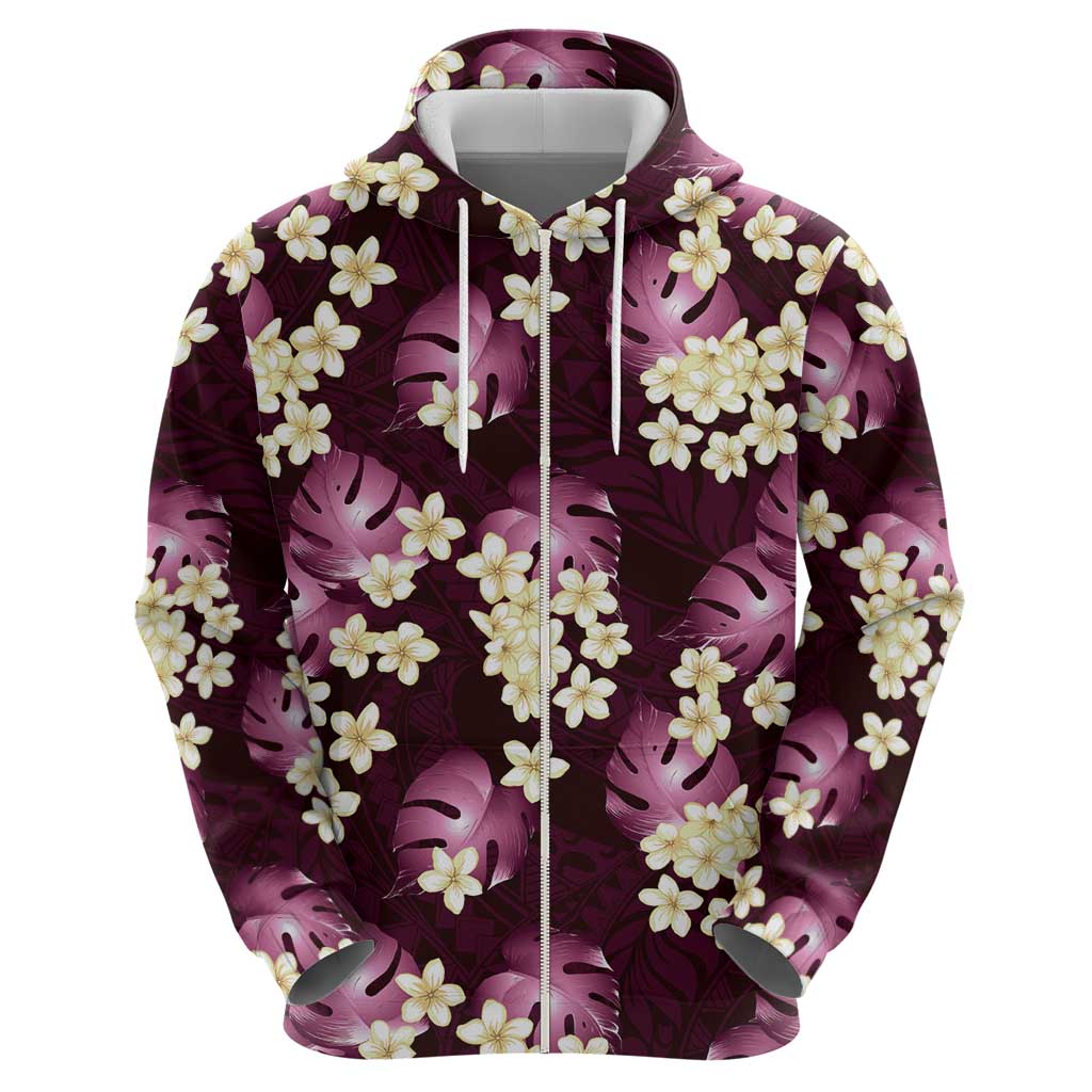 Pink Tropical Hawaii Hoodie Seamless Monstera Plumeria Hawaiian Pattern - Polynesian Pride