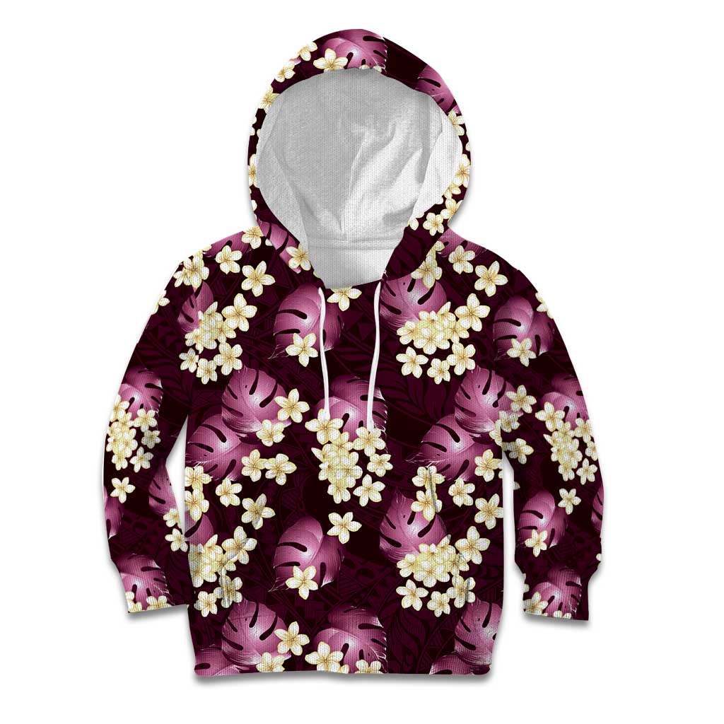 Pink Tropical Hawaii Kid Hoodie Seamless Monstera Plumeria Hawaiian Pattern - Polynesian Pride