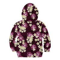 Pink Tropical Hawaii Kid Hoodie Seamless Monstera Plumeria Hawaiian Pattern - Polynesian Pride